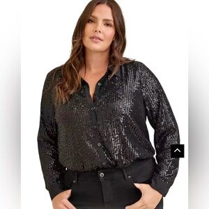 Torrid Madison Sequin Long Sleeve Black Button-Up Blouse - Size 2X (18-20) New!